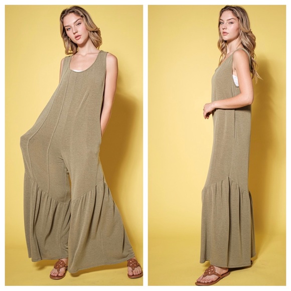 08 Boho Wide Leg Soft Touch Sleeveless Jumpsuits - Picture 2 of 3
